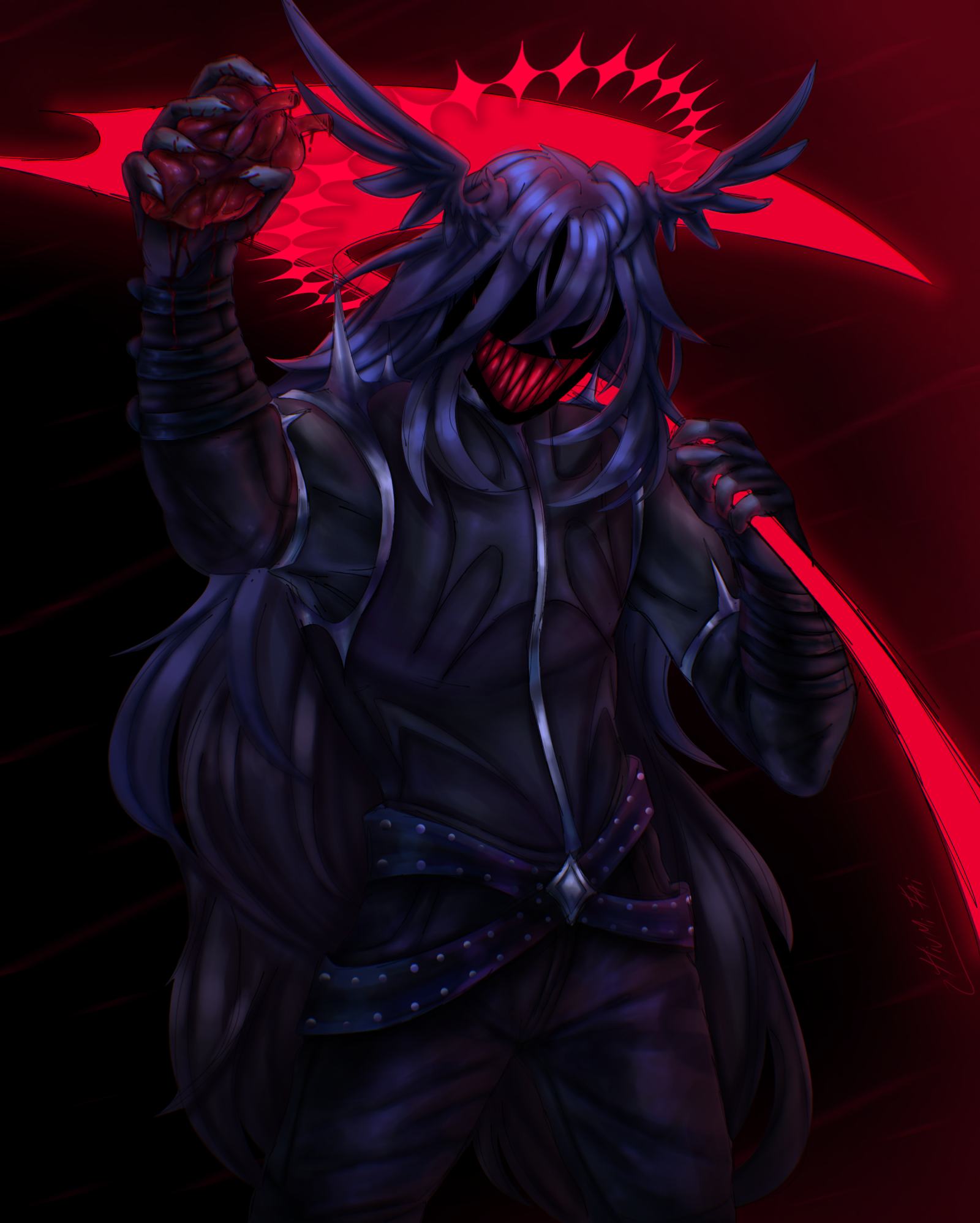 Personaje ilustrado con estética dulce y macabra, obra de Hiumi